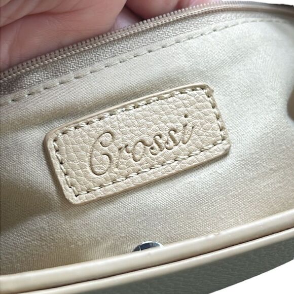 Crossi Handbag Purse Beige Faux Leather Top Handle Shoulder Strap Turn Clasp - Picture 10 of 11